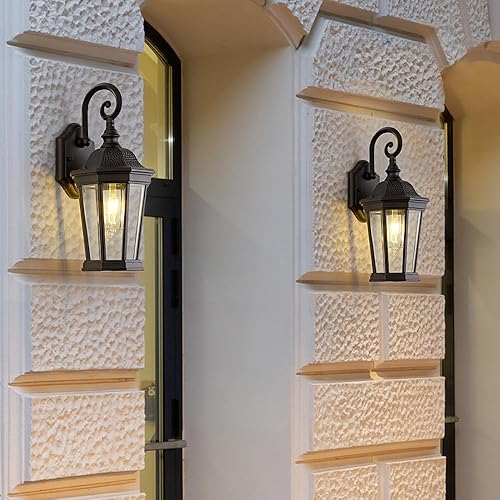 Miniatura 7 de Smeike Luminarias exteriores, gran lámpara de pared para exteriores, farol y porche al aire libre, montaje en pared en acabado negro mate con vidrio