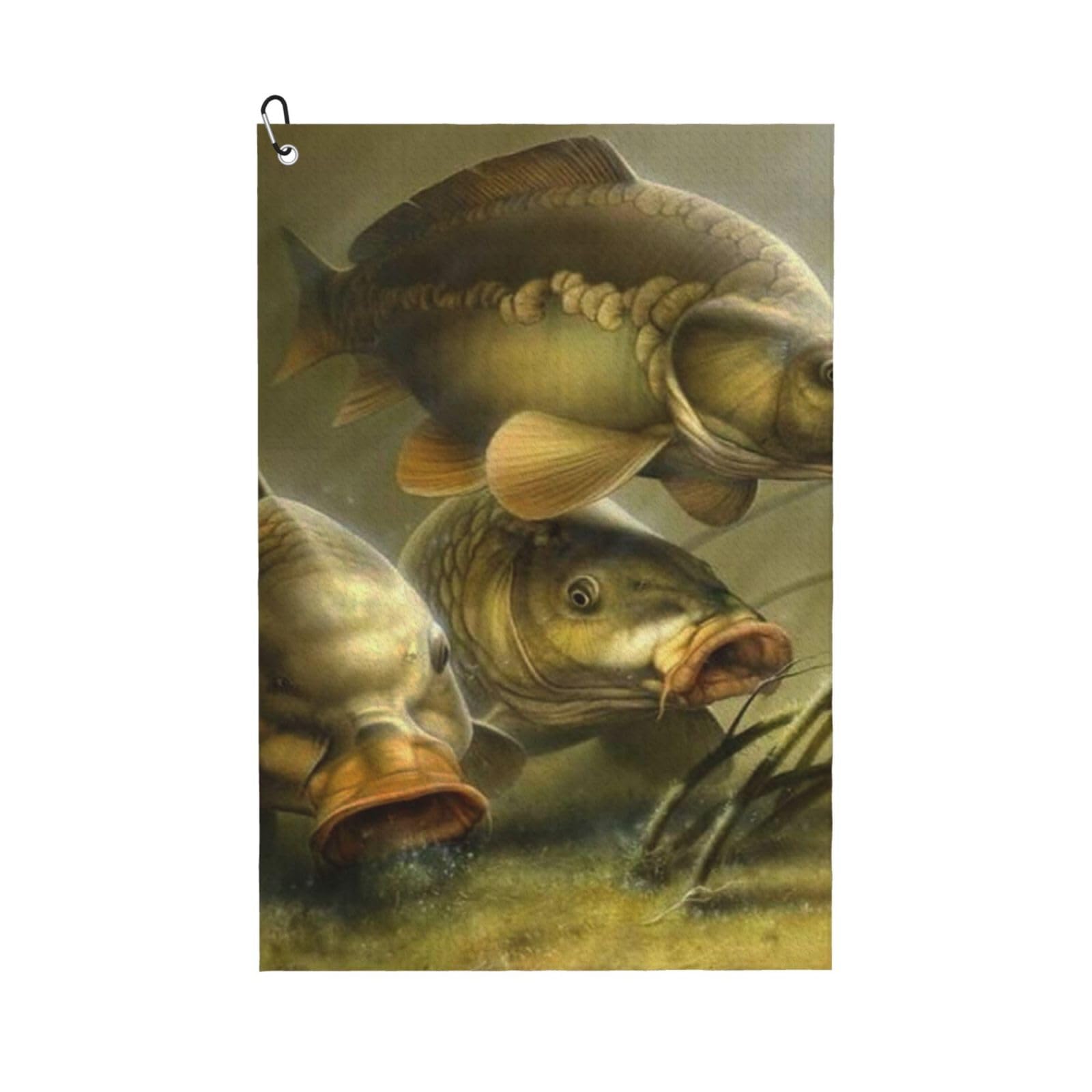 Hnnkloy Carp Fishing Art, 16x24 in Portable Waffle Golf Towels with Carabiner Clip for Golf Bag