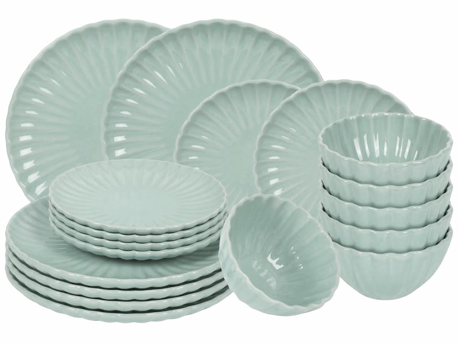 Cookinglife Serviesset Cardida Groen 18-delig / 6 personen - 6 dinerborden, 6 koszulek i 6 komentarzy
