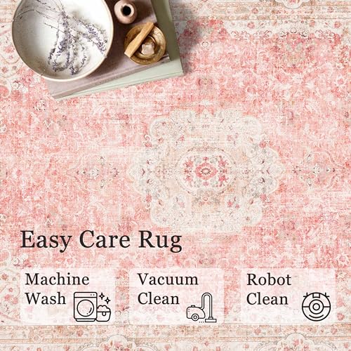 Tapete Rosa 3'x5' Boho Lavable Antideslizante miniatura 5
