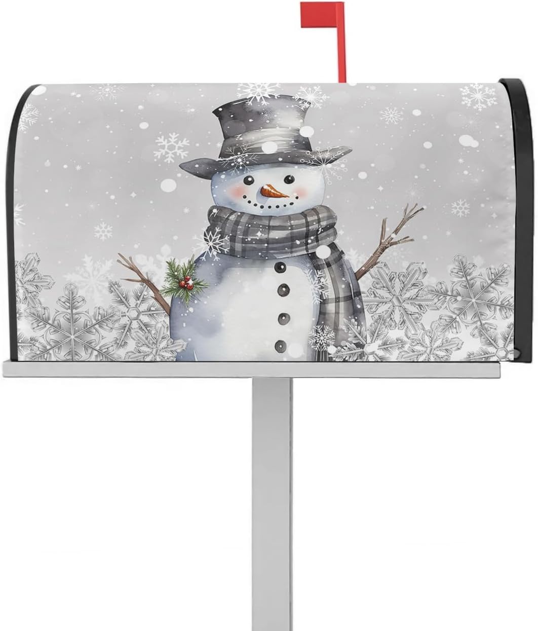 Snowman Winter Mailbox Cover Magnetic, Gray, 25.5x21 Inches, Garden Decorative-Mailbox-Covers