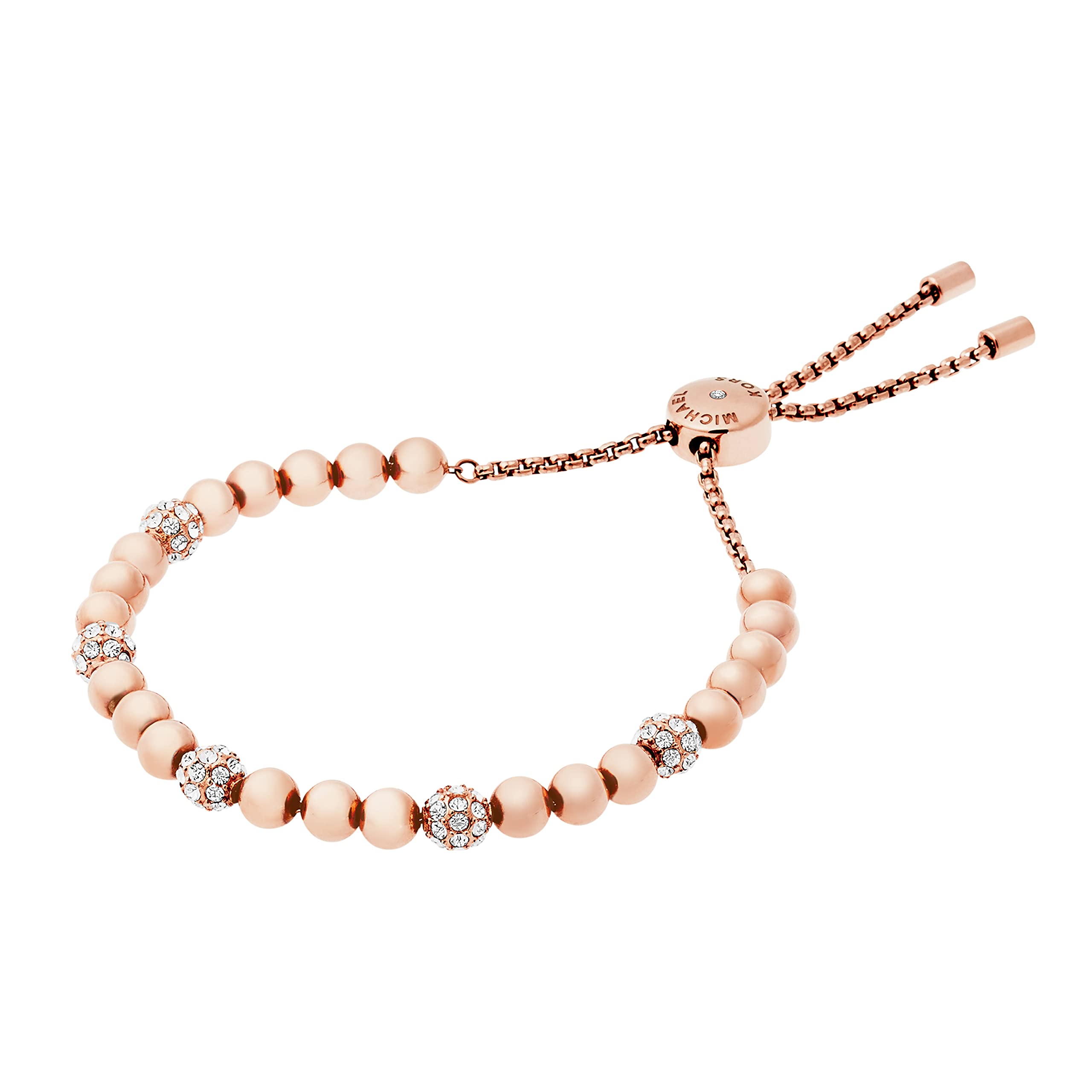 Michael KorsStainless Steel and Pavé Crystal Beaded Bracelet for Women, Color: Rose Gold (Model: MKJ5220791)