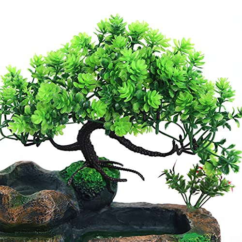 Zimmerbrunnen mit LED Beleuchtung, Grüne Pflanze Brunnen Springbrunnen Gartenbrunnen Deko Tischbrunnen mit Wasserfall, 18 * 15 * 30cm