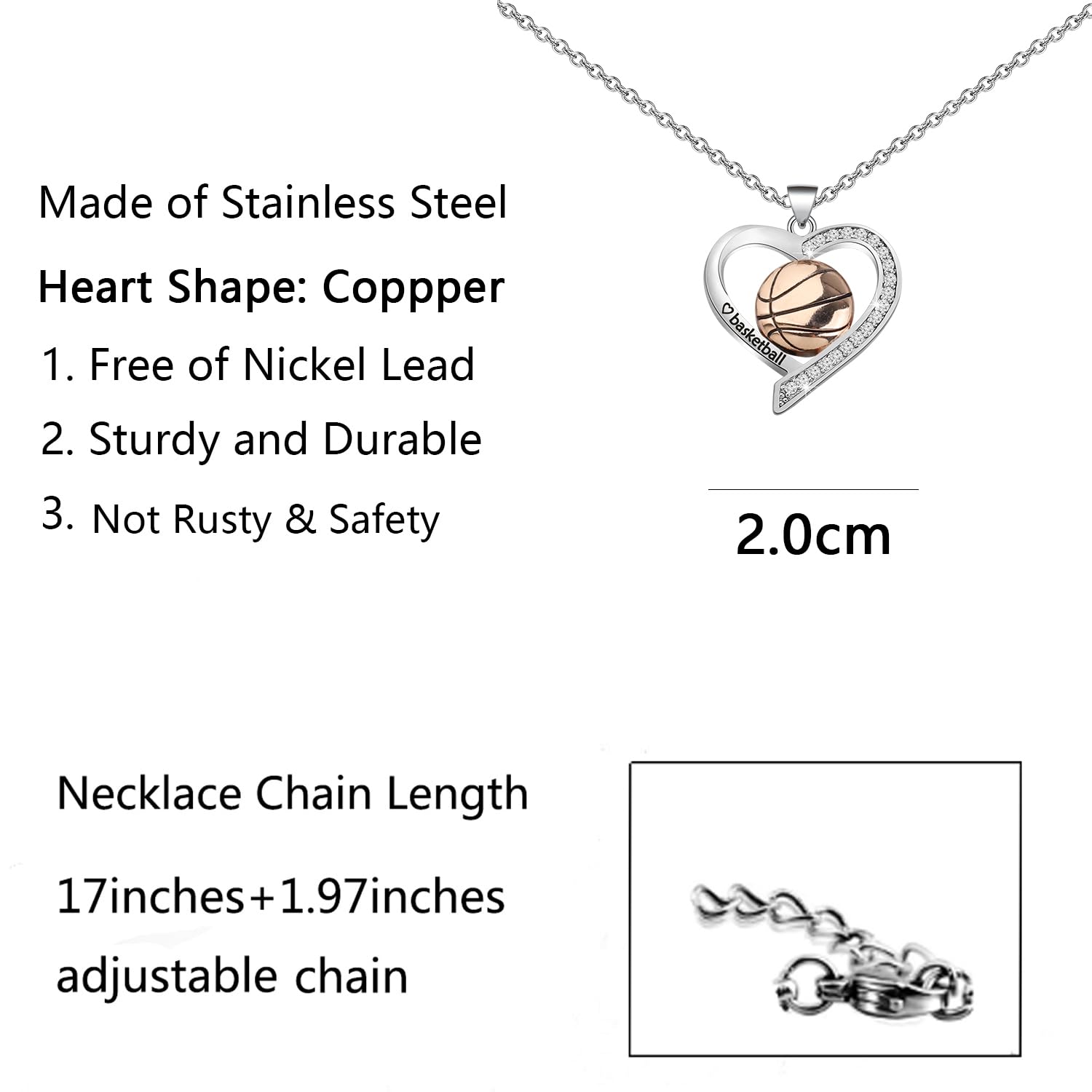 BNQL Collier de basket-ball pour femme, cadeau pour les amateurs de basket-ball, les joueurs, les entraîneurs d'équipe, bijoux de basket-ball pour filles