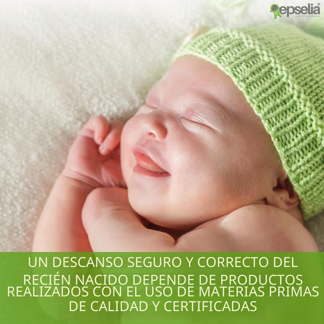 EPSELIA - Colchón para capazo con almohada, certificación antiasfixia EN16890:2017, estructura con orificios de ventilación, antiácaros, Certipur Oeko-Tex