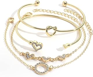 Shining Diva Fashion Latest Stylish 4pcs Multilayer Crystal Heart Bangle Bracelet for Women and Girls (14747b)