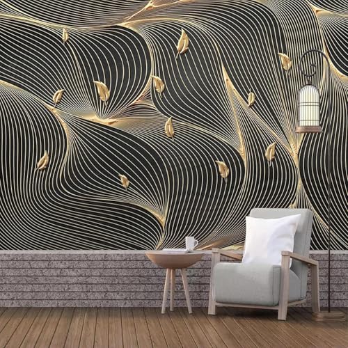 Papier peint 3D lignes abstraites pour masquer un mur de salon - 3