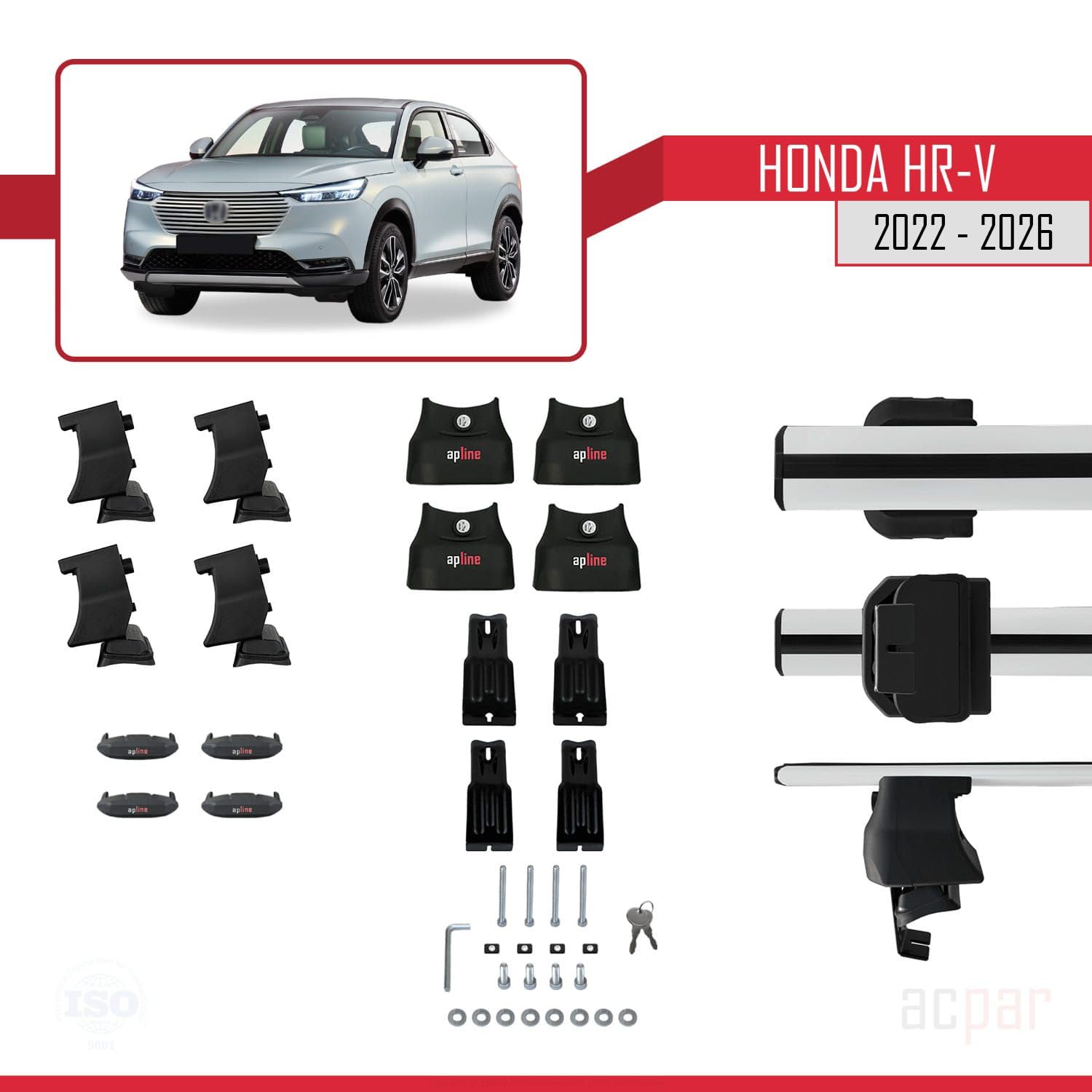 Compatibile con Honda HR-V 3 2022-2026 Ace-4 Barre Tetto Portapacchi Auto Barre Portatutto Grigo Alluminio 2 Barre