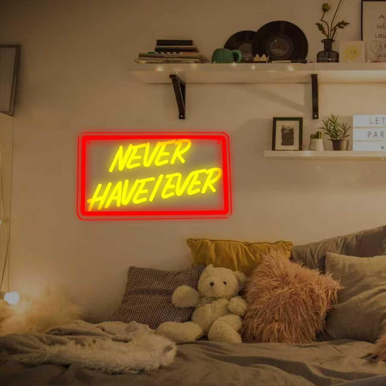 Never Neon Have I Ever Sign Movie Aesthetic Neon Sign for Wall Decor, Dimmable LED Light Sign for Bedroom Dorm Party Club Decortion, Birthday Gifts for Teenage