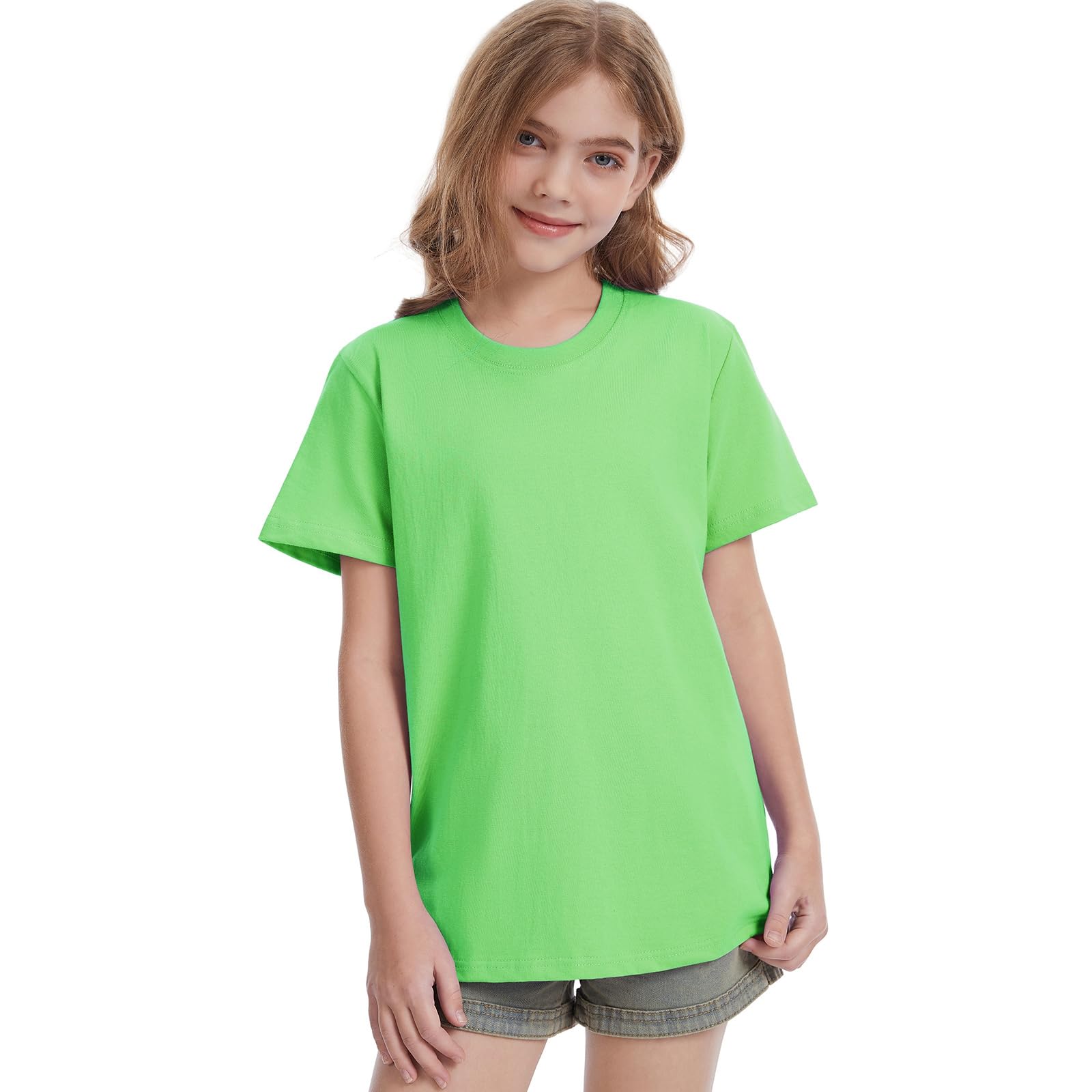 HOTIAN Camisetas para niña Verano Cuello Redondo Algodón Manga Corta Tops Liso Casual Deportes Manga Corta Tops Tees - 2