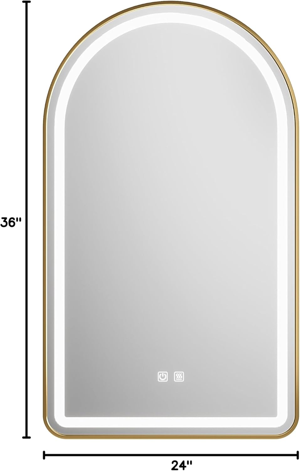 24x36 Inch LED Bathroom Arch Mirror, Gold Metal Frame, Adjustable Color Temp & Brightness,Anti-Fog,Shatter-Proof Rounded Arched Tempered Vanity Mirror for Wall
