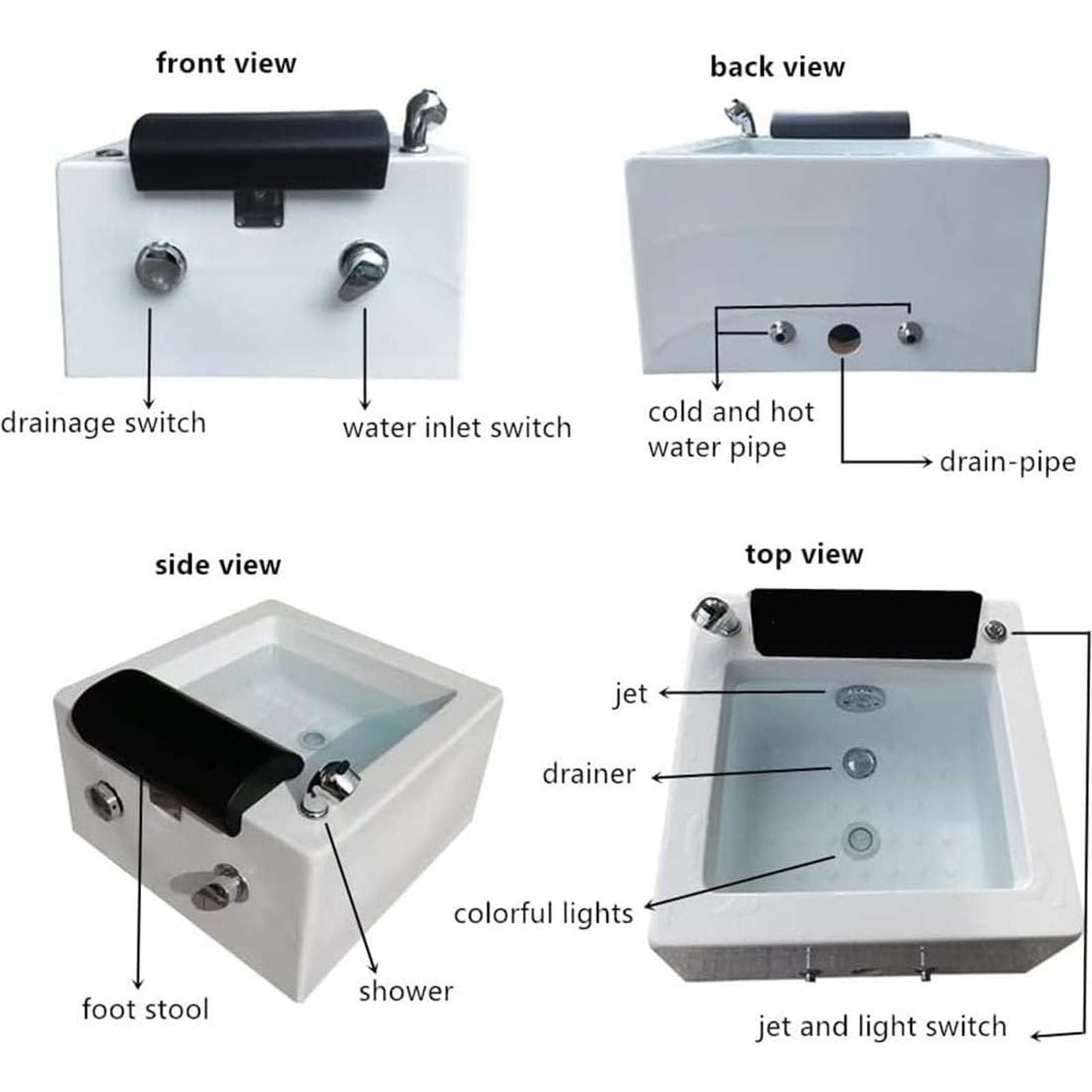 Bañera Hidromasaje Portátil para Pies Y Pedicura - Bañera De Hidromasaje Relajante para Pies con Silla Acrílica, Lavado De Ducha Y Masaje - Ideal para Uso En El Hogar Y Salón