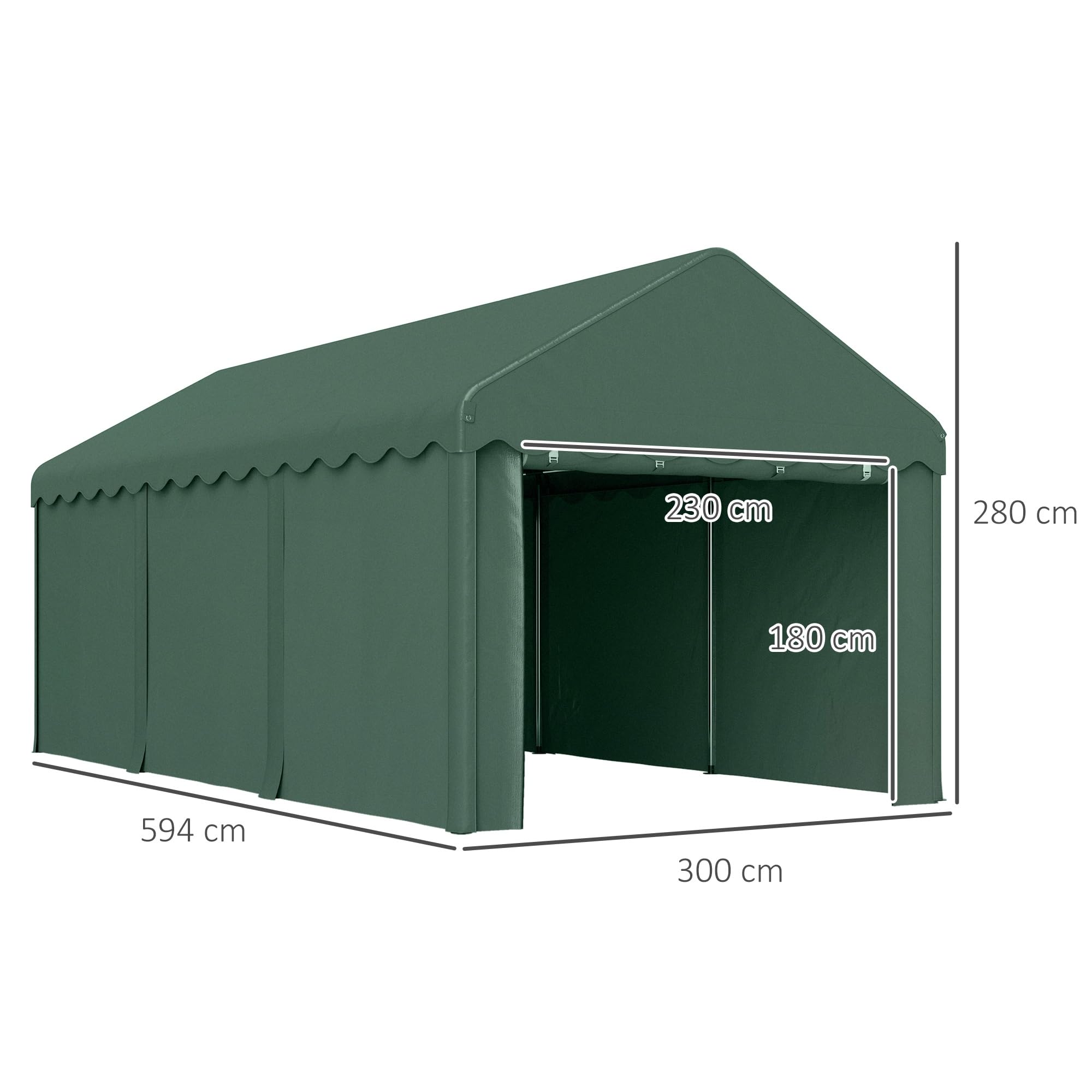 Outsunny Carport 3x6 m wasserdicht Garagenzelt mit Rolltüren, abnehmbaren Seitenwänden, UV-beständig Lagerzelt mit Dach, Zeltgarage Garagenüberdachung Unterstand Weidezelt für Auto, LKW, SUV, Grün