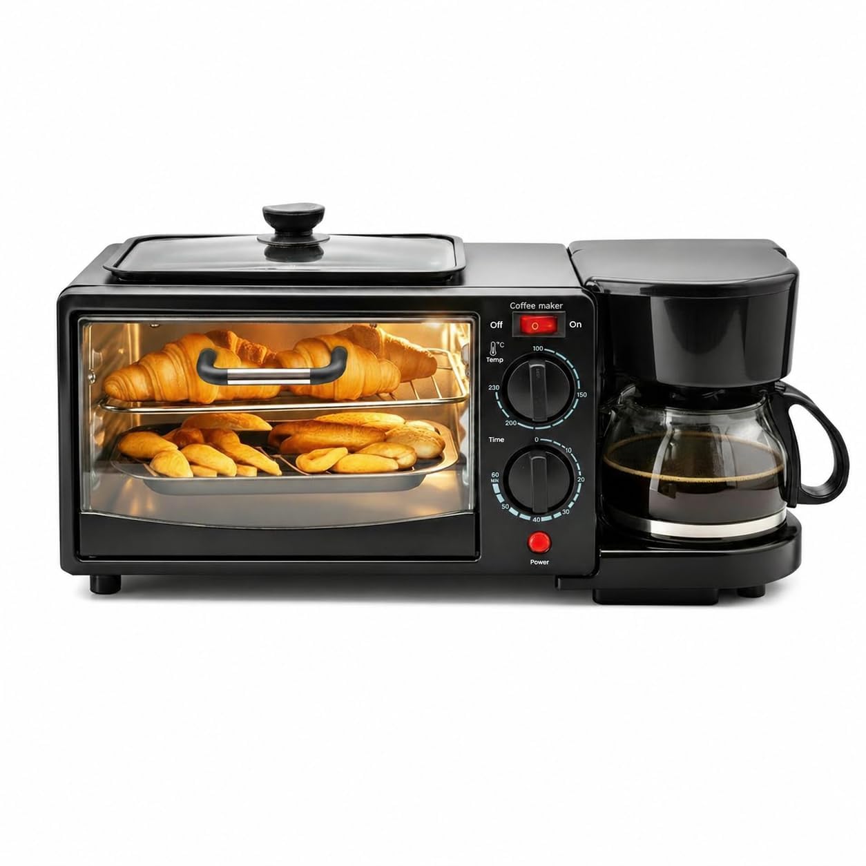 LADILA 3 in 1 Breakfast Maker With Oven Toaster Griller, Coffee Maker, Frying Pan | Adjustable Temperature & Timer, Bake, Grill & Toast 12L-image-21