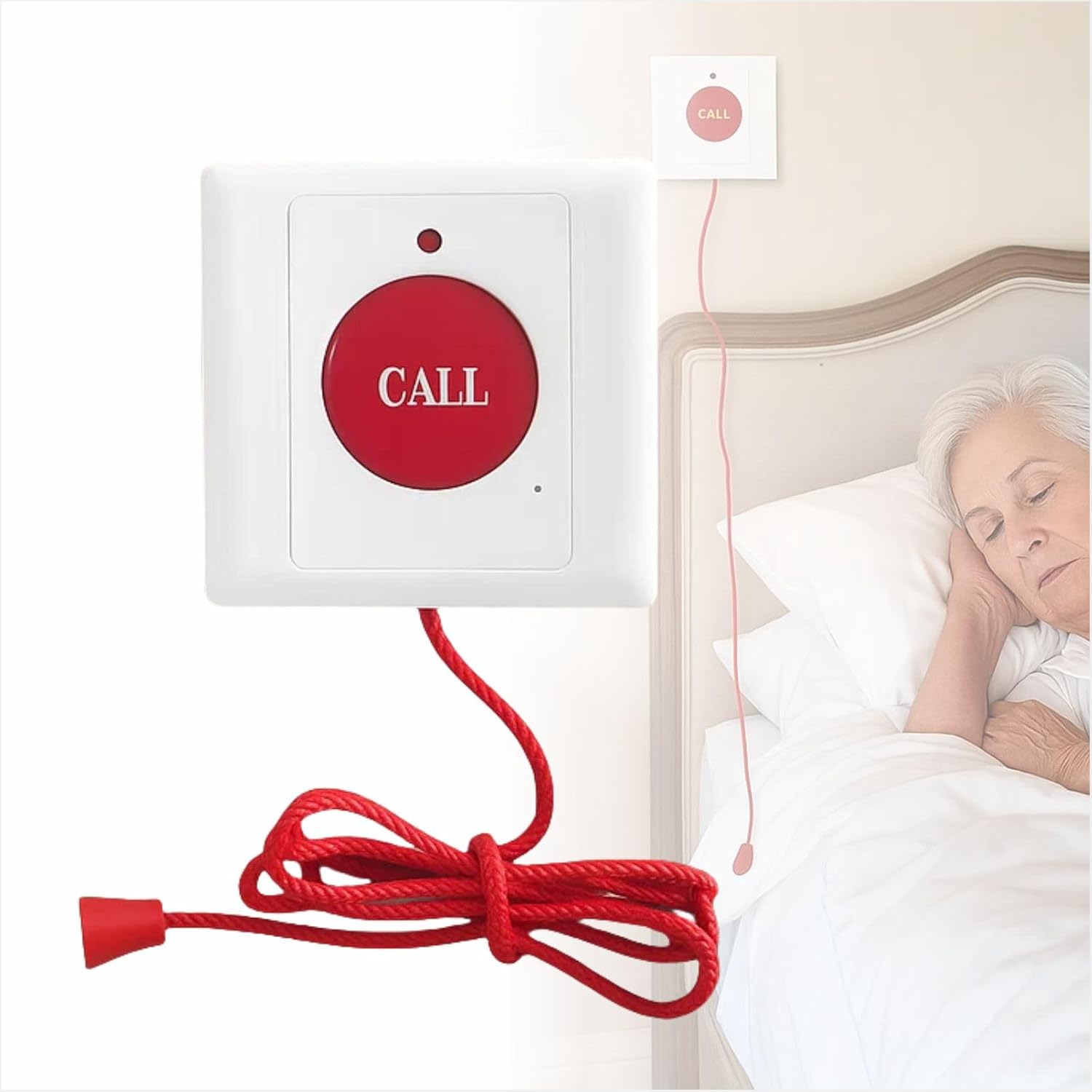 Wall-Mounted Emergency Call Button with Pull Cord – Elderly SOS Alert System for Home Care, Patient Minitering, Nurse Call Button for Disabled & Bedridden, 1Pc