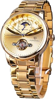 Men's Moon Phase Tourbillon Watch, Luxury Self-Wind Mechanical Automatic Waterproof Retro Watches, Stainless Steel Band Wristwatch
