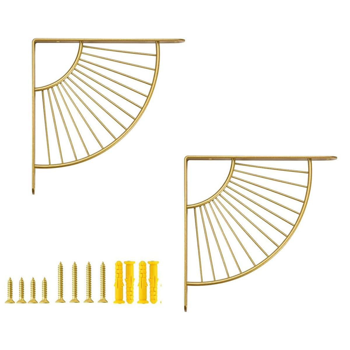 2pcs Decorative Shelf Brackets,Wall Mounted Heavy Duty Metal Floating Shelf Bracket, Wall Decor, Modern Shelving Bracket for DIY Floating Shelves Kitchen Bathroom,Gold,25x25cm