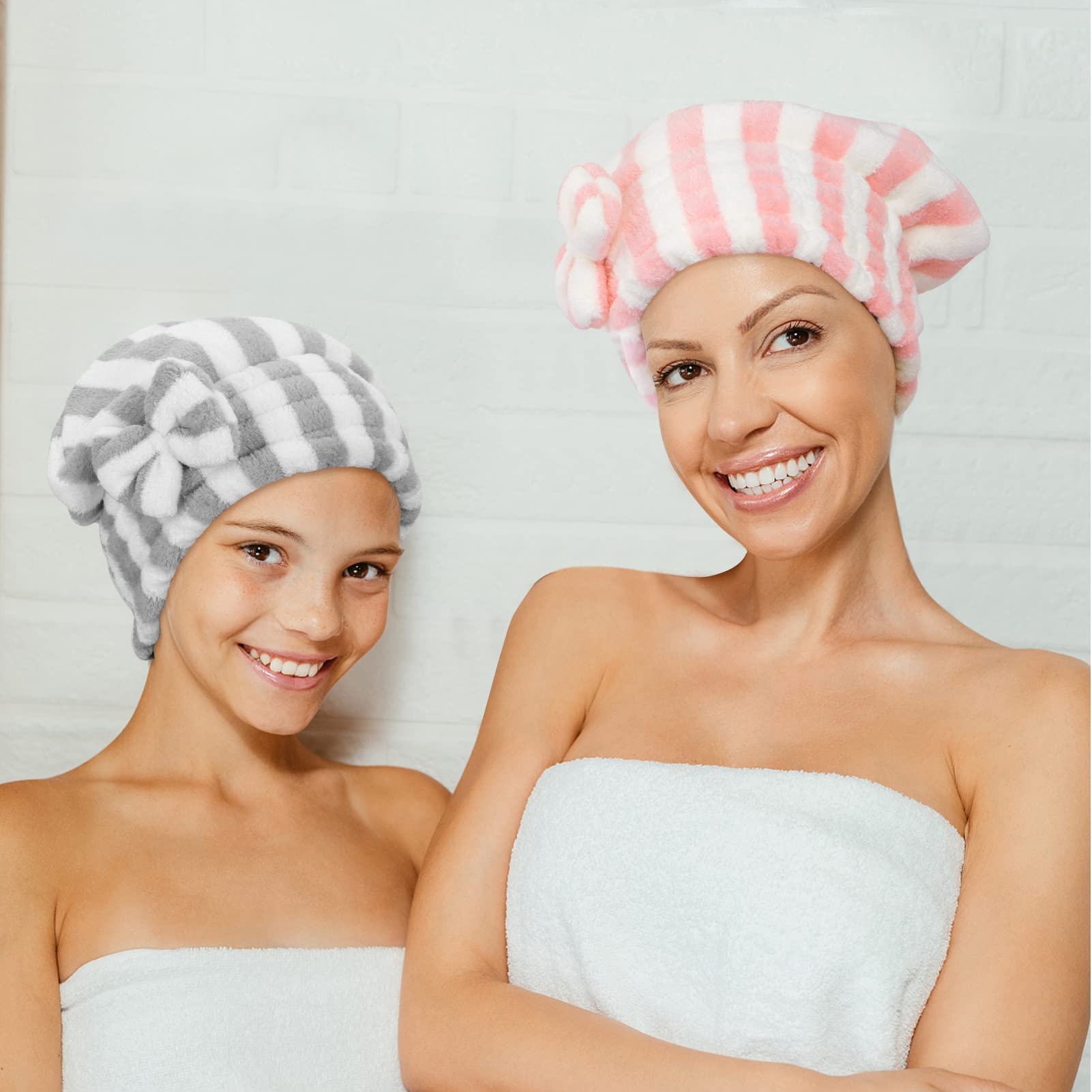 2 Gorros De Secado De Pelo De Terciopelo Coral + 4 Correas De Muñeca - Secado Rápido, Suaves Y Elásticos