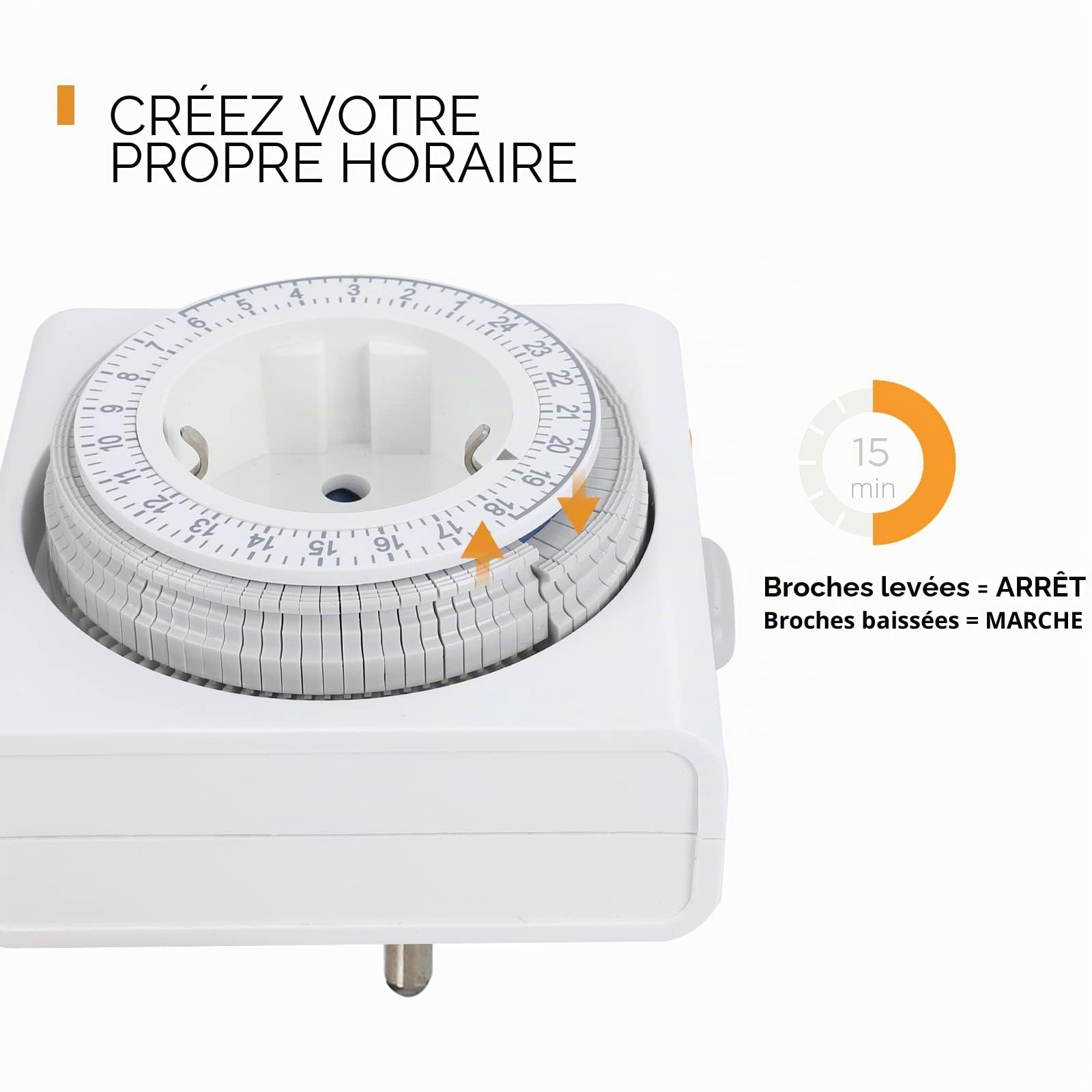 G-Homa Lot de 2 minuteries mécaniques analogiques pour l'intérieur, 96 segments, intervalle de 15 min, cycle marche/arrêt quotidien, décoration Noël, sécurité enfant