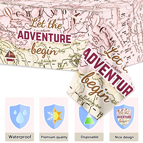 Image of 3 PCS Adventure World Awaits Party Decorations for Graduation Exploring Travel Tablecloths Plastic Disposable Bon Voyage Party Table Covers for Retirement Birthday Adventure Party Supplies Favors