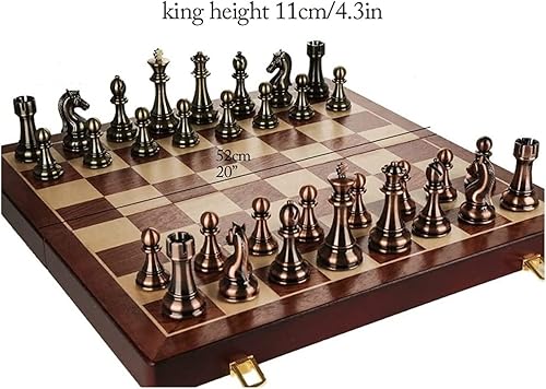 Miniatura 2 de ROLTIN Juego de ajedrez de metal para adultos de 20 x 20 pulgadas, juego de ajedrez de viaje con tablero plegable de ajedrez de madera, juego de