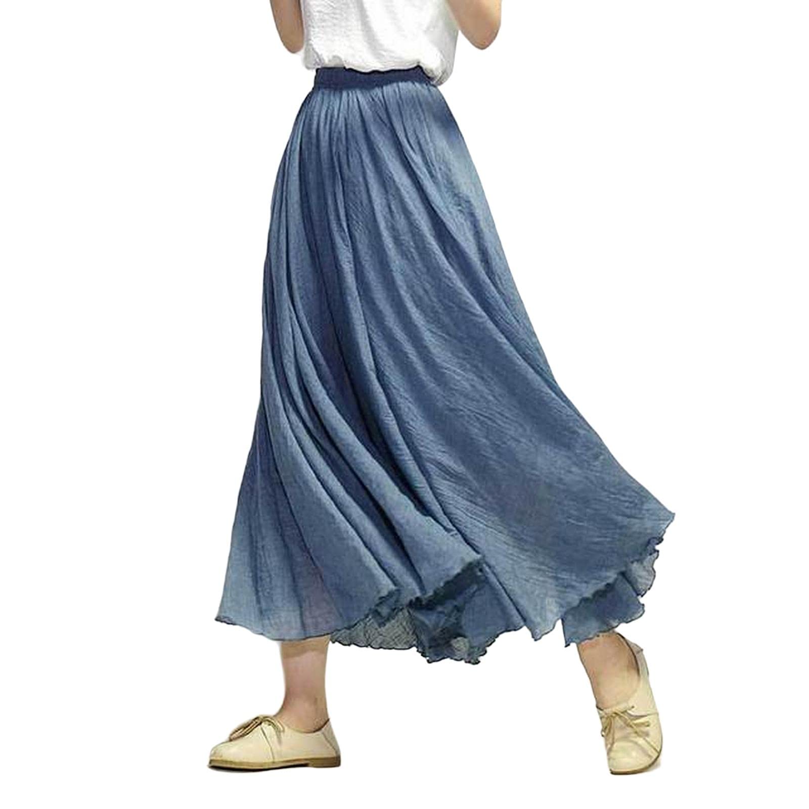 Falda larga de lino para mujer, falda larga de algodón con cintura elástica, plisada, maxi faldas de playa vintage de verano, Nijialalan, 40