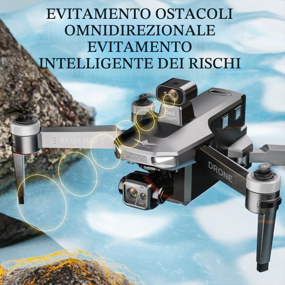 KF104 MAX2 Drone con Telecamera 4K Professionale per Adulti, Giunto Cardanico a 3 Assi, Distanza di Volo di 6 km, Evitamento degli ostacoli a 360°, Droni GPS, 3 Batterie
