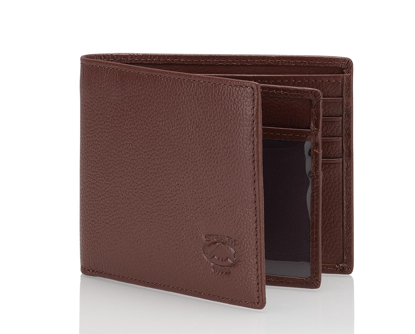 Stealth Mode Leather Bifold Wallet for Men With ID Window and RFID Blocking