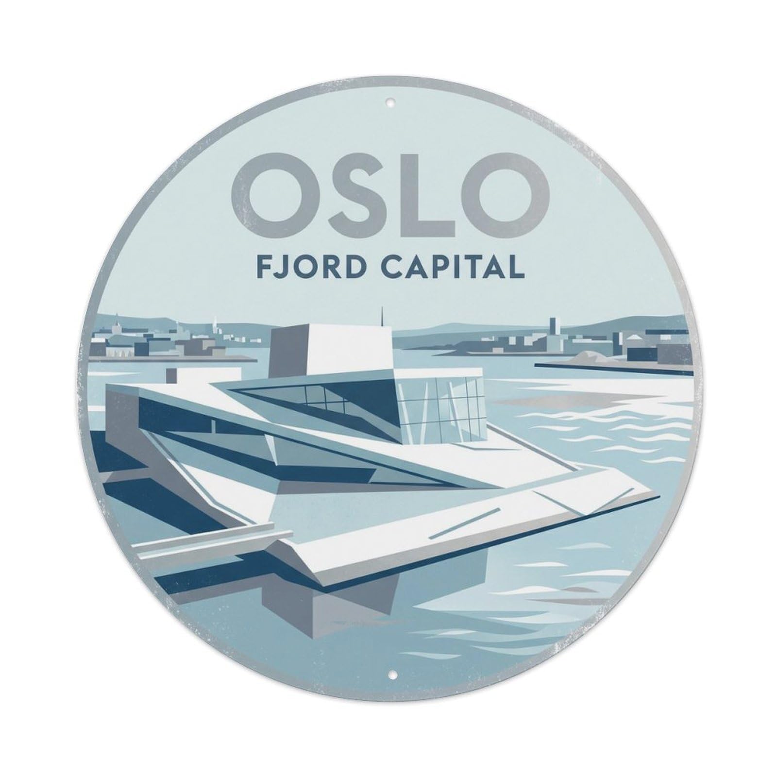 Cmhok Vintage Style Vintage Travel Oslo Norway Operahouse Metal Tin Sign Plaque Wall Decor For Cafe, Club, Garden Round Metal Poster 8X8inch
