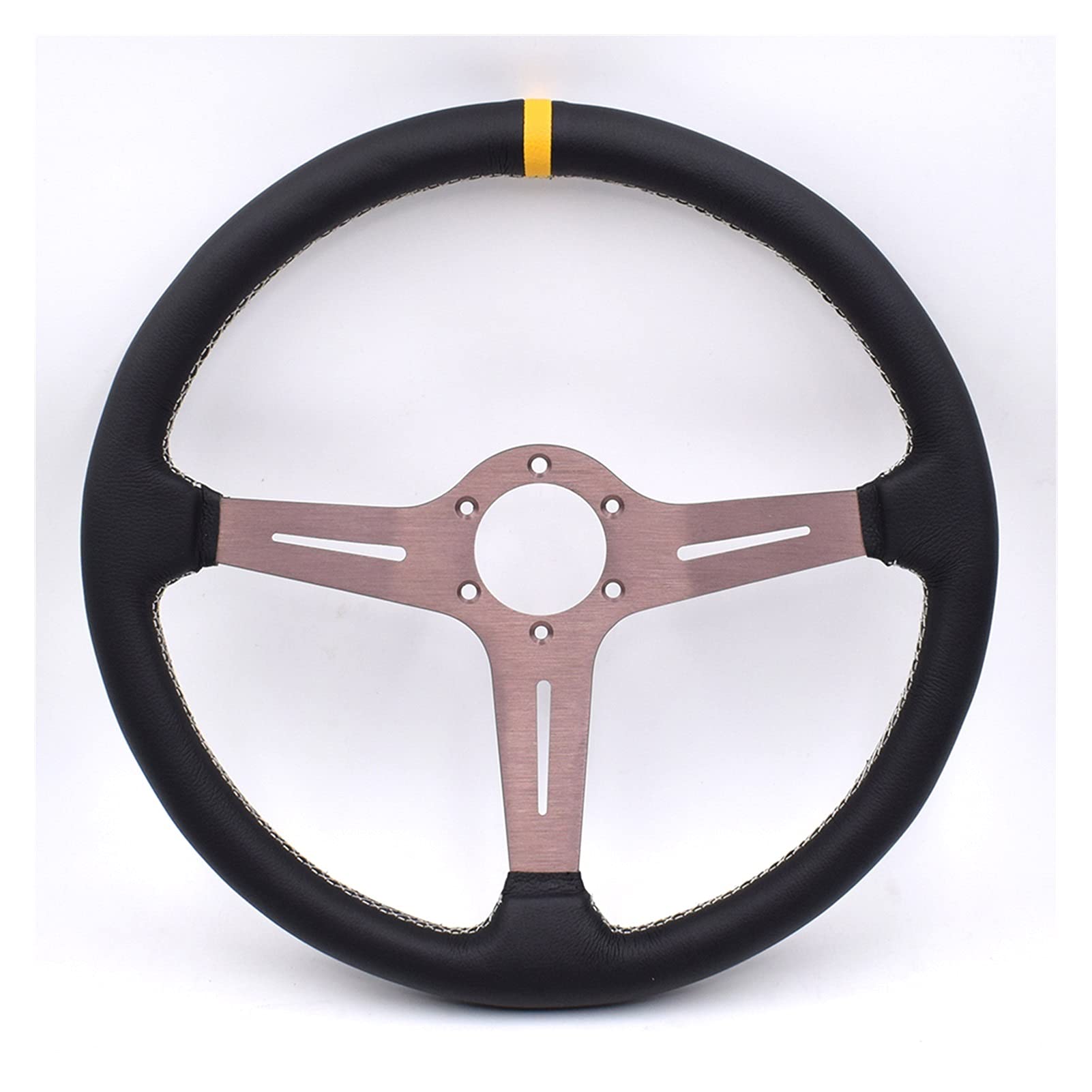 Volante Deportivo Coche de carreras de 380 mm / 15 pulgadas de cuero real del volante de la deriva Volante (Color : Black)