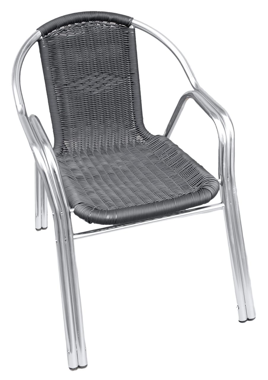METRO Professional Gartenstuhl mit Armlehne Narni, Aluminium/PE Rattan, 56 x 67 x 76 cm, Stapelbar, Wetterfest, 150 kg Tragkraft, Grau Garten