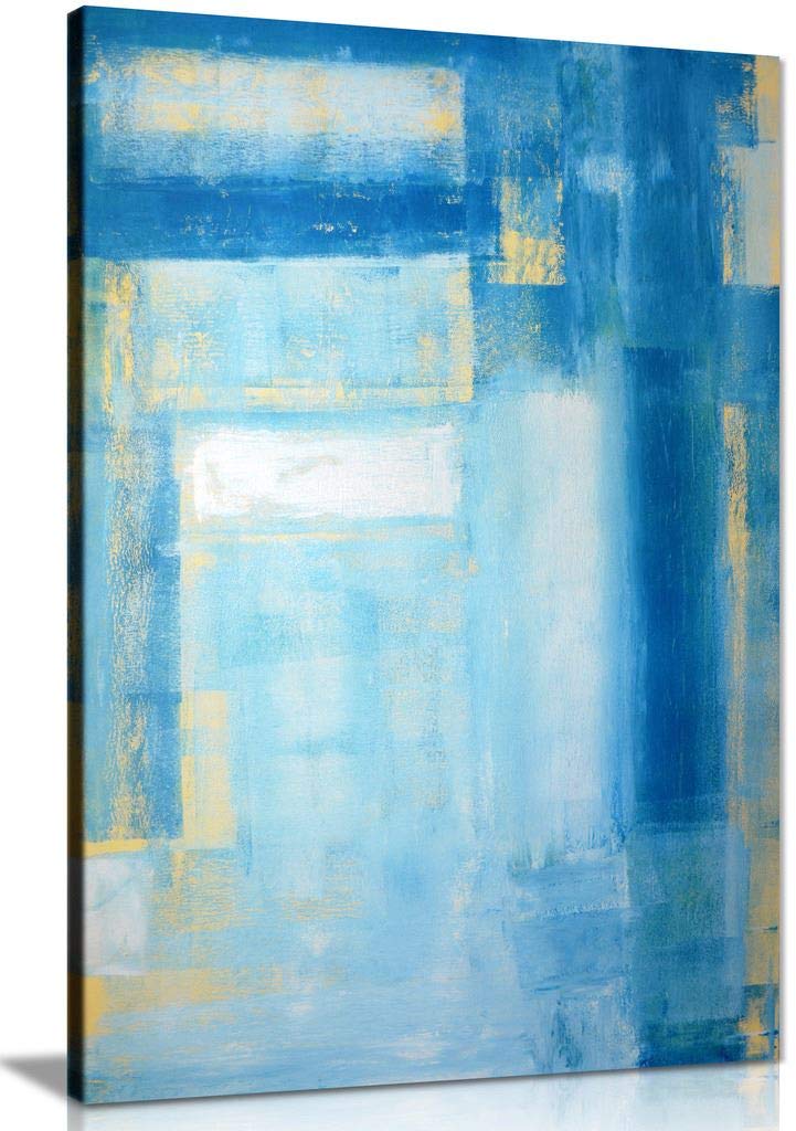 Panther Print Yellow Teal Abstract Art Canvas Wall Art Picture Print (36X24)