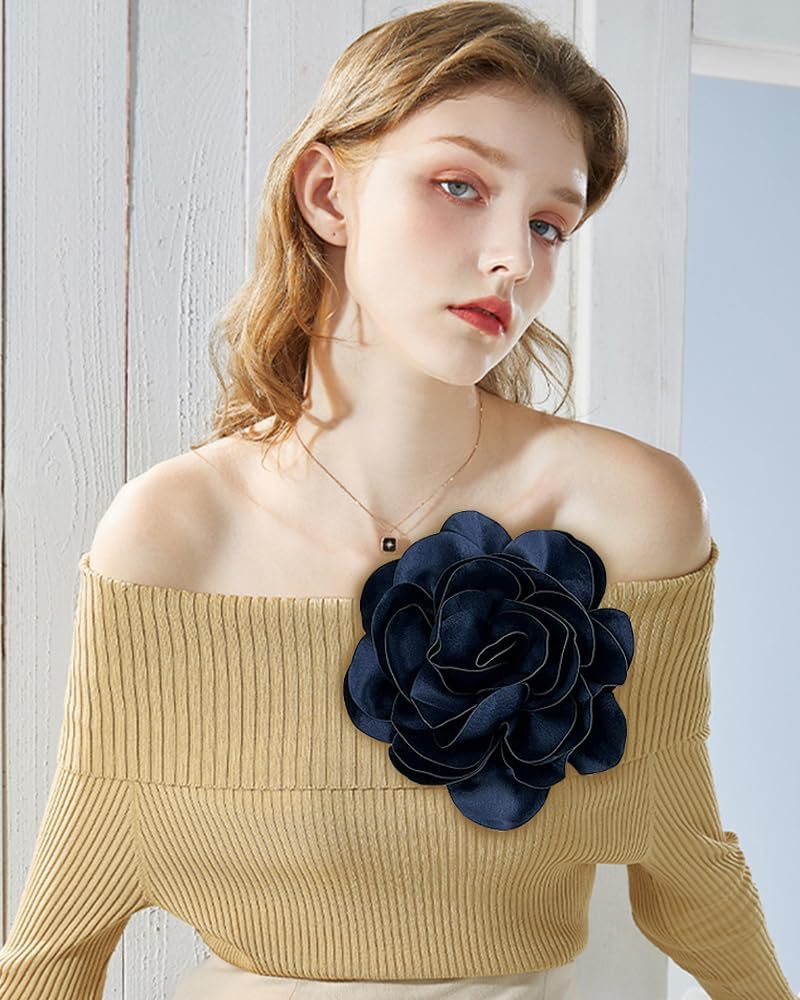 Satin Fabric Rose Flower Extra Large Big Brooches Lapel Pins Silk Camellia Oversized Pin for Women Wedding Party Dance Banquet Dresses Suit Clothes Accessories Jewelry Gifts 7.5in