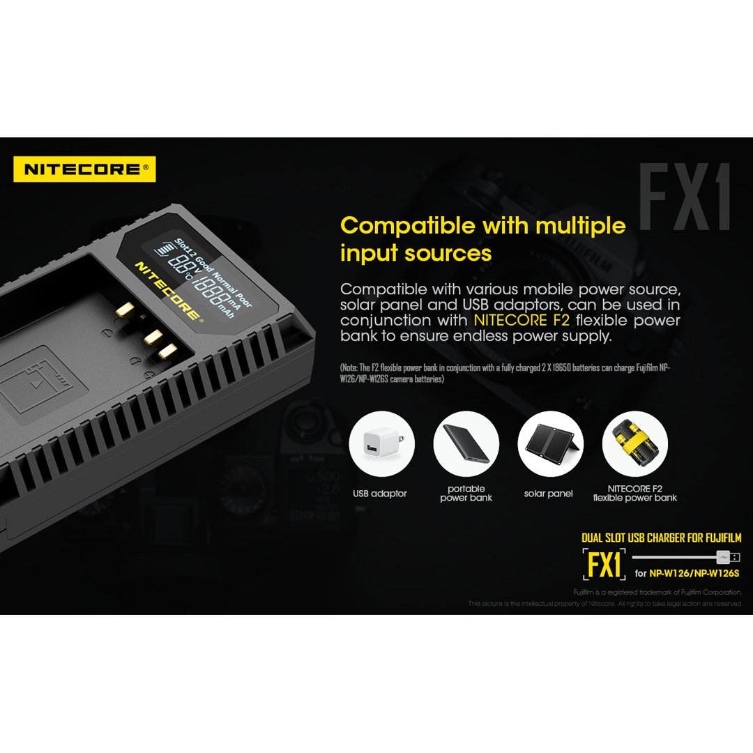 Amazon | NITECORE FX1 Dual Slot USB Charger for FUJIFILM X NP-W126