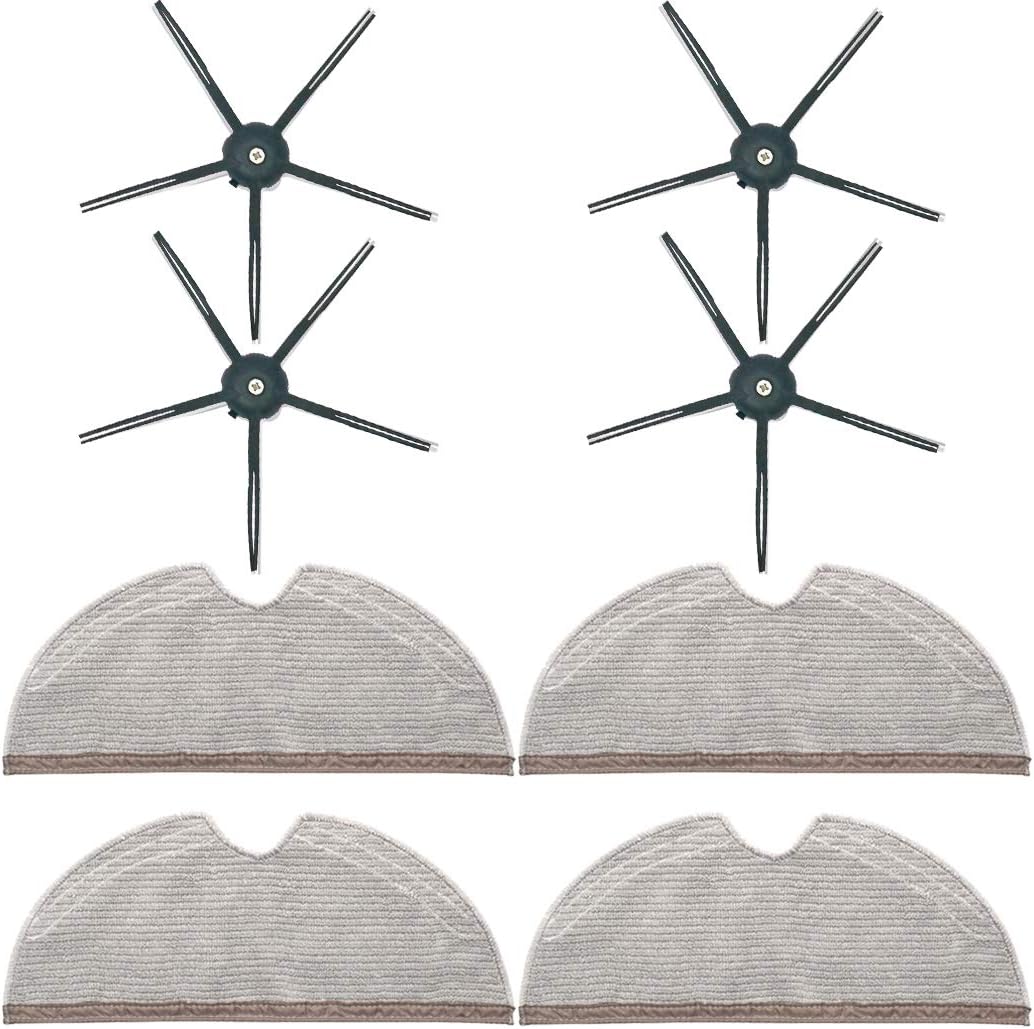 Full Coverage Mop Cloth + Side Brush Kit for Xiaomi Roborock S5 S50 S51 S55 S5 MAX S6 S6 MAXV Vacuum Cleaner Parts (10+10 White)