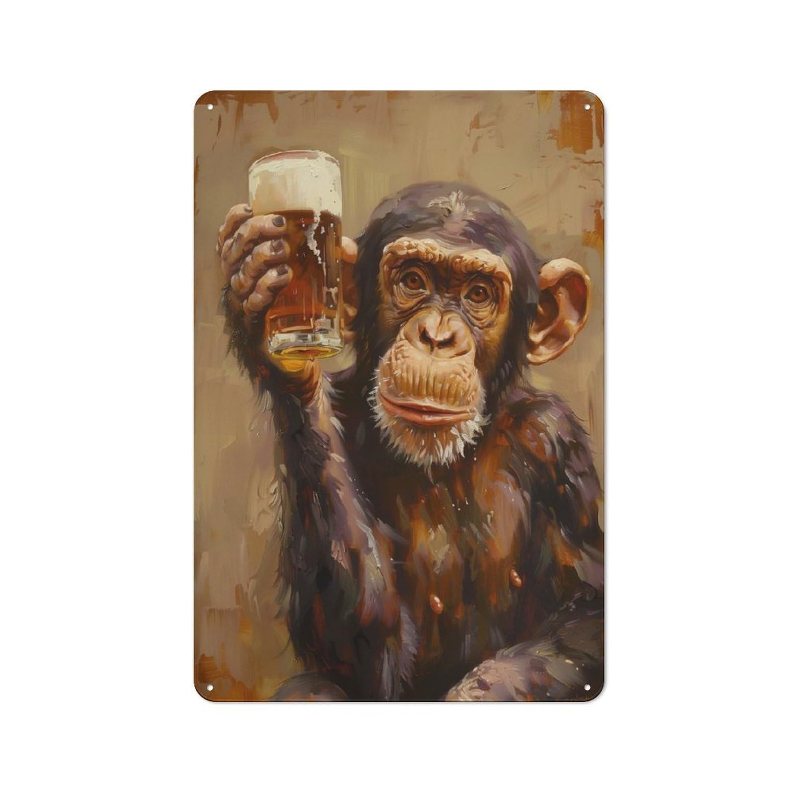 Junmoney Style Beer Drinker Monkey Printed Metal Sign 30X20cm For Studio Or Craft Room, A Decorative Gift For A Newly Furnished Studio And Craft Room
