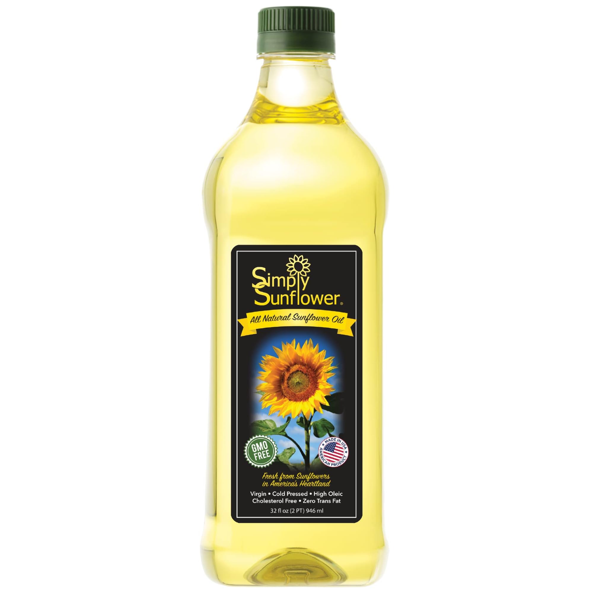 Healthy Sunflower Oil | 32 oz. | Non GMO, Gluten & Nut Free, Vegan | Heart Healthy | Made in Ord, NE | Simply Sunflower