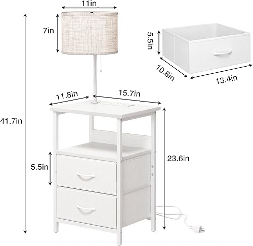 Miniatura 3 de Fixwal Mesita de noche con luz de lectura de temperatura de 3 colores, mesita de noche con luz LED y estación de carga mesa auxiliar con cajón de