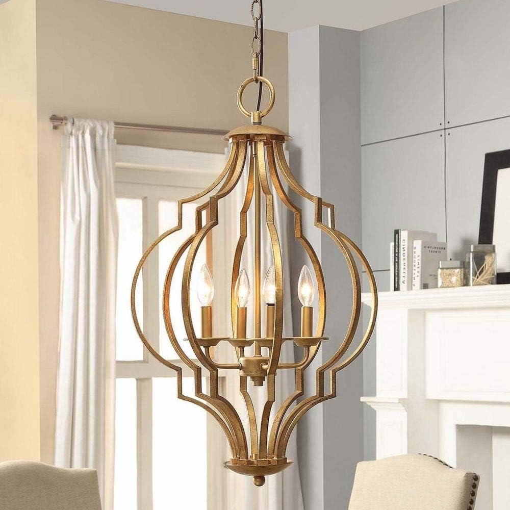 Farmhouse Chandelier Centerpiece For High And Low Ceiling Rooms. 18" Candle Style Hanging Lamp Provides Warm Multidirectional Lighting. Pendant Light Fixture With Rustic Accents Creates Timeless Feel.