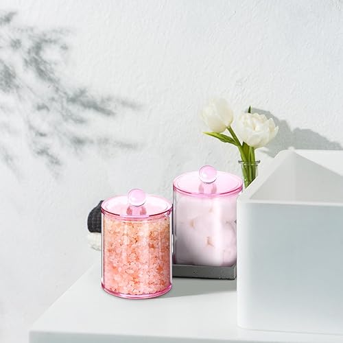 Miniatura 32 de Paquete de 2 soportes Qtip, juego de tarros de boticario, tarros de baño con tapas para hisopos de algodón, bolas, almohadillas, púas de hilo 2