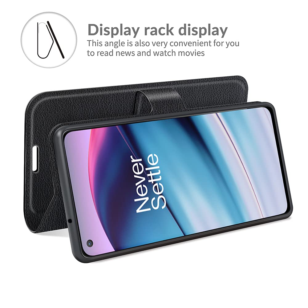 Etui do Oneplus Nord CE 5G, Wstrząsoodporne Portfel Skórzane Etui z klapką z Silikonowym Bumper, Portfel na karty, podpórka, Klamra magnetyczna do Oneplus Nord CE 5G, Czarny