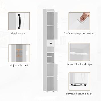 BonVache 180cm Slim bathroom storage unit, Tissue Compartment, White