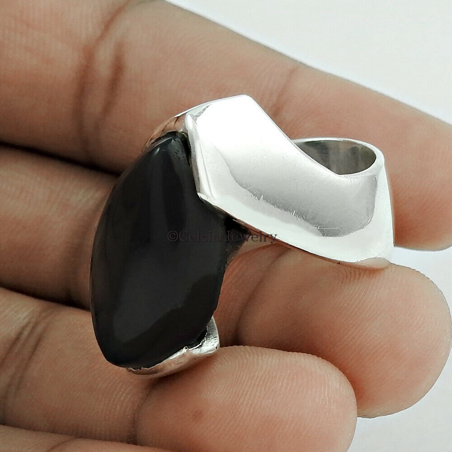 anillo banda de piedras preciosas de ónix negro natural, plata de ley 925 maciza, joyería de diseño unisex hecha a mano, anillo declaración, anillo boda, regalo de cumpleaños, regalos para papá mamá