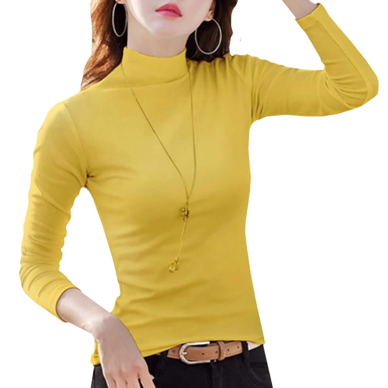 CHROME CRANE(クロム クレイン) ハイネック 長袖 ロンT コットン 綿 無地 カットソー インナー レディース LC007