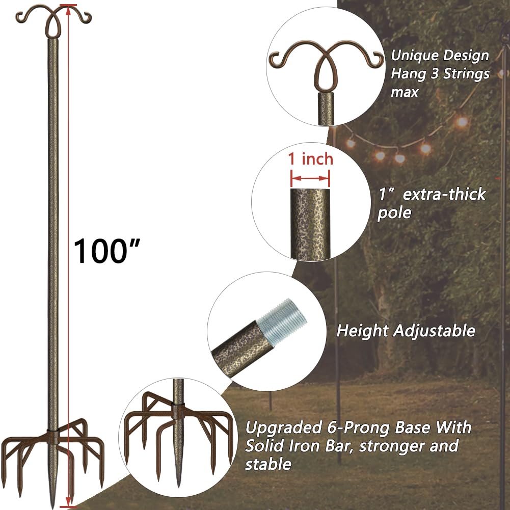 7 Lichterkettenstangen 3 M Metall - Zum Aufhängen Von Außenlichtern Für Garten, Party & Hochzeit