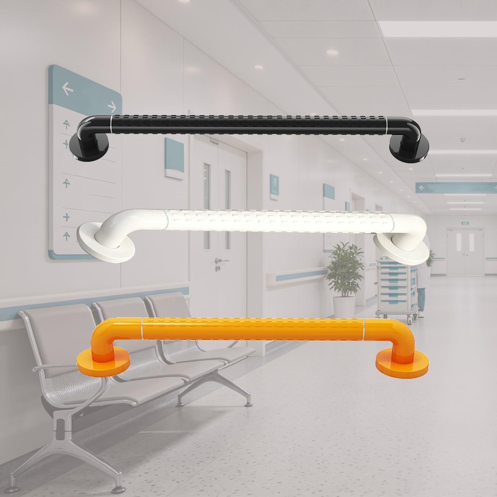 Lmvyuvlf White Wall Mounted Stair Handrail, 1 Piece Anti-Slip Shower Grab Bar, 80Cm Toilet Safety Assist Rail, 3D Raised Large Particle Grip(,70Cm/2.30Ft)