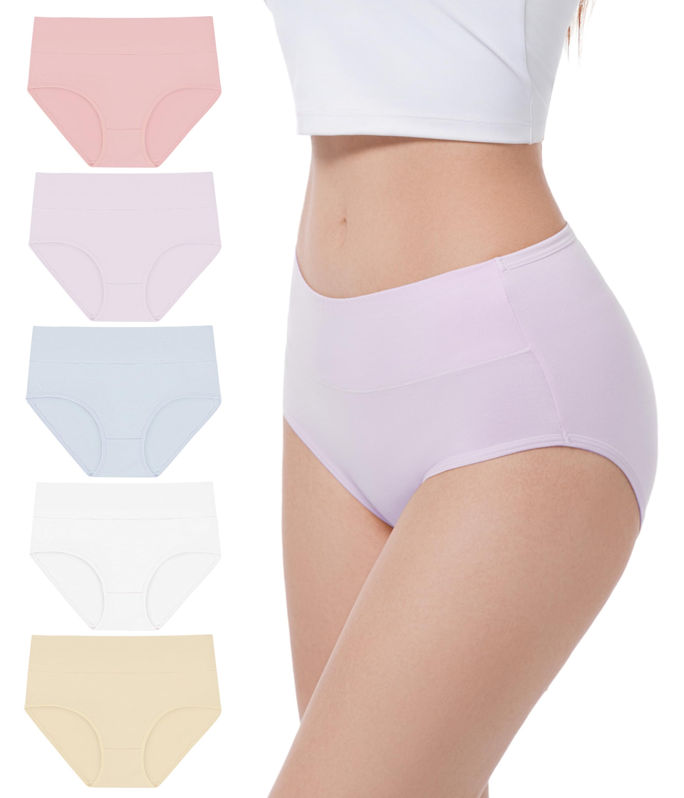 YESWEL Schlüpfer Damen 5er Pack, Baumwolle Hohe Taille Unterhosen, Hipster Stretch Atmungsaktive Panties für Frauen (Multicolor03，M
