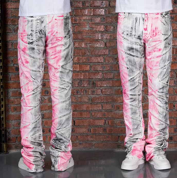 Men's Loose Mid-Thigh Denim Pants with Tie-dye and Patchwork Color Design, Hip-hop Streetwear Men's Jeans2