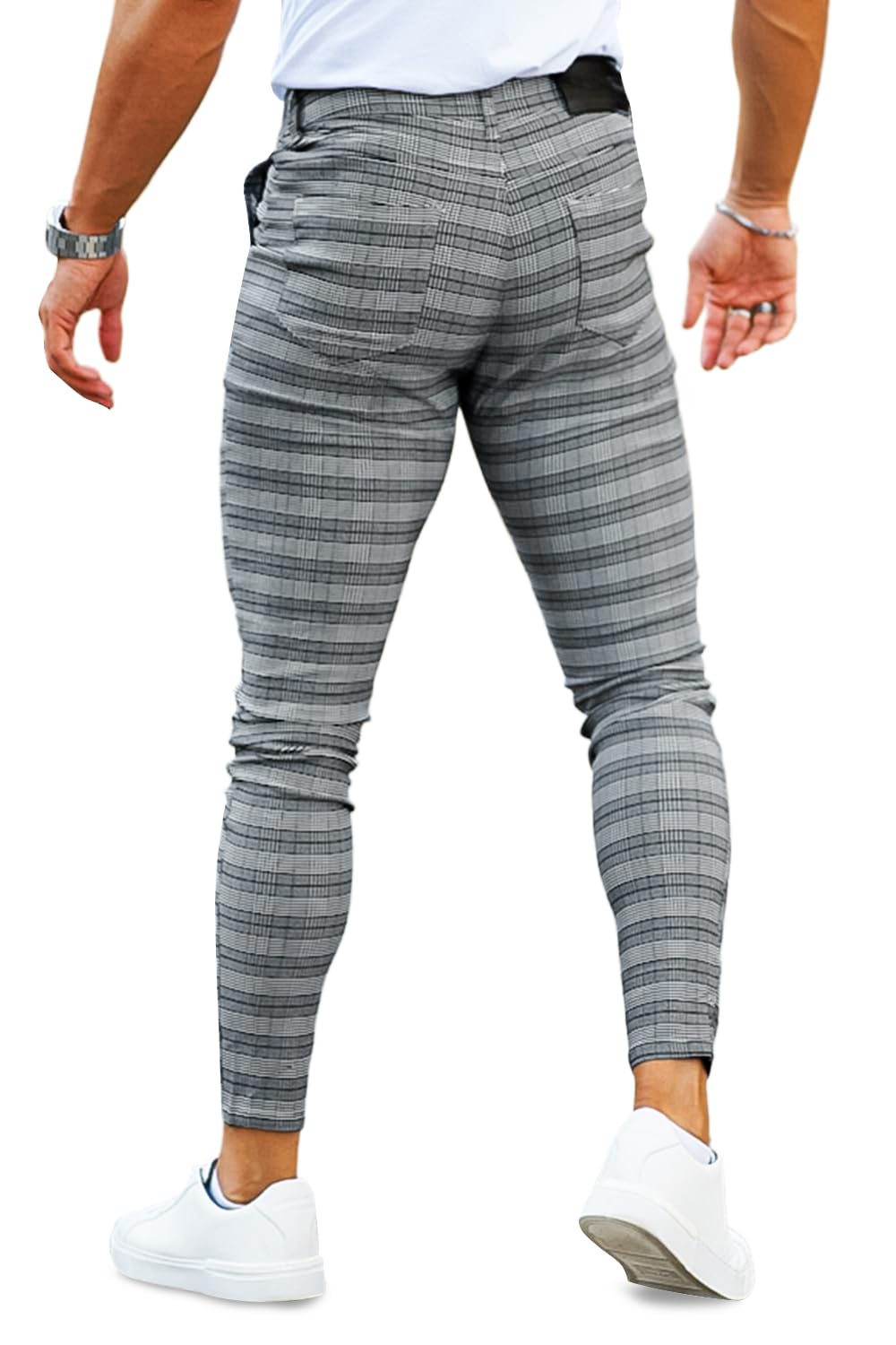 GINGTTO Pantaloni Chino Uomo Skinny Scacchi Elasticizzato Checked
