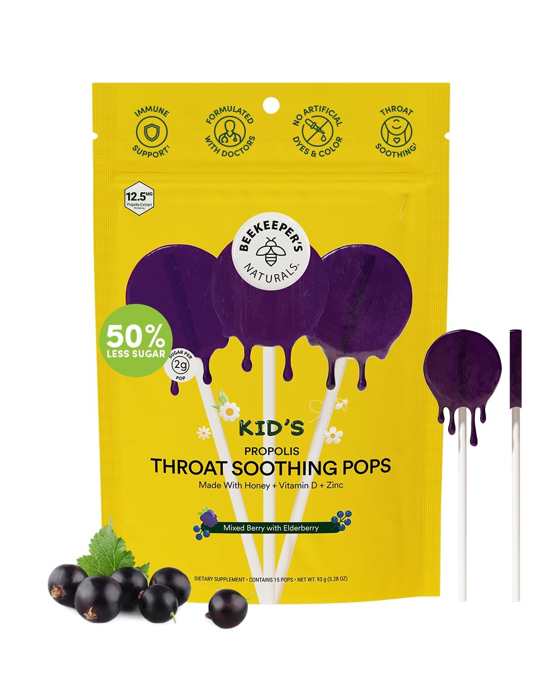 Beekeeper's Naturals Kids Throat Soothing Lollipops, Mixed Berry, 15 ct